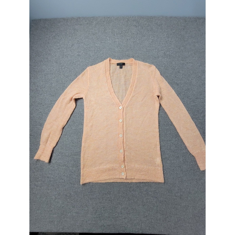 J.Crew Cardigan Sweater Womens XXS Peach Pink Knit Kid Mohair Blend Button Front